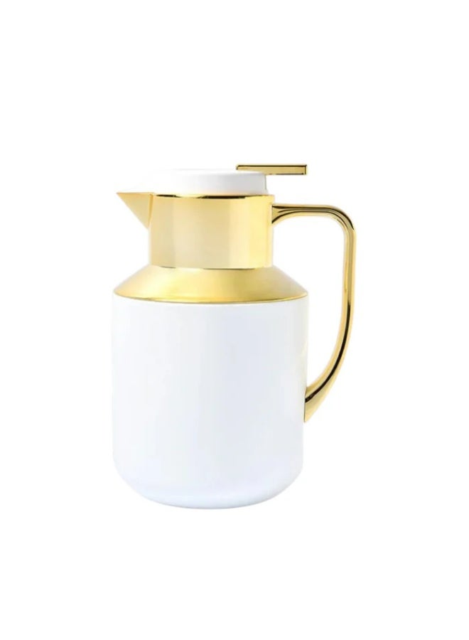 ريجال إبريق ريجال الحراري المفرغ من الهواء، أبيض وذهبي، سعة 1 لتر، قارورة حرارية معزولة للمشروبات الساخنة والباردة، تصميم أنيق، يحفظ الحرارة لمدة 24 ساعة ❄️ 12 ساعة 🌡 - Image 1